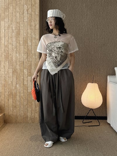 鬆弛感高腰褶皺闊腿配腰帶長褲5