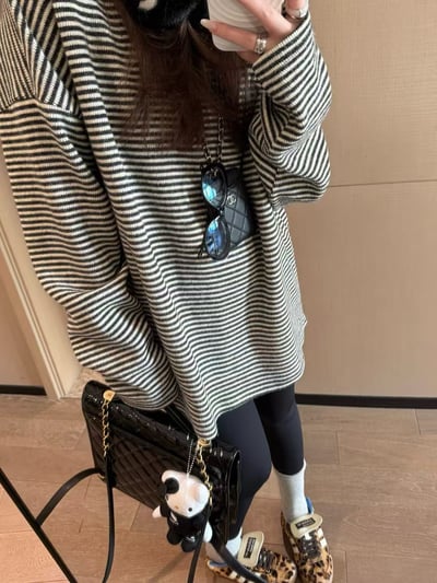 加厚款寬鬆條紋粗針針織上衣3