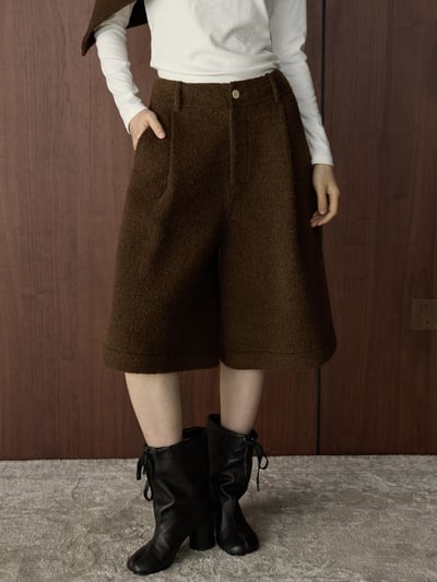 復古蓴色褶襉羊毛針織五分褲5