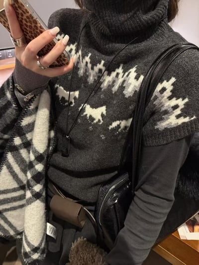 提花針織費爾島短袖毛衣9