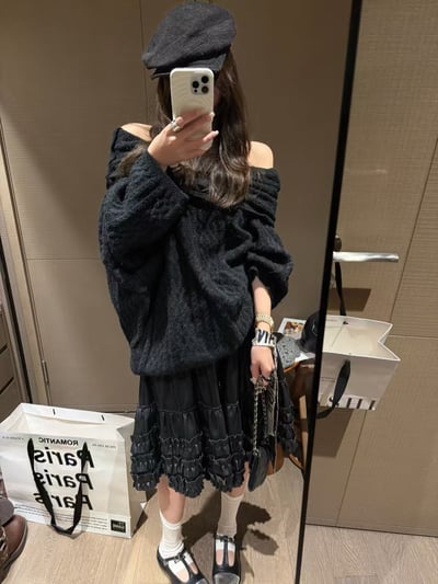 一字領麻花不對稱蝙輻袖5