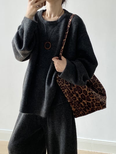 軟糯寬鬆套頭毛衣套裝9