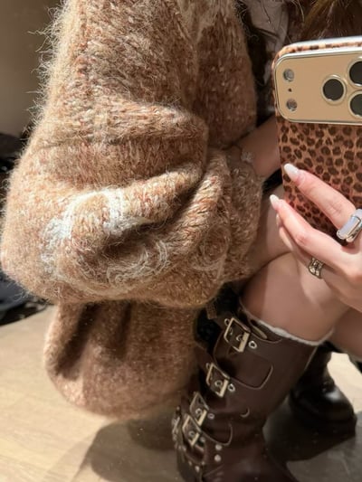 花朵刺繡針織外套厚款3