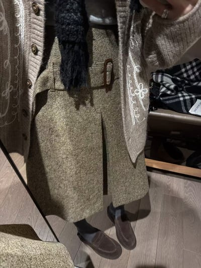 腰帶百褶雜點開叉褶半身中裙1