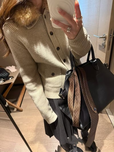 綿羊毛毛領可拆式排扣針織3