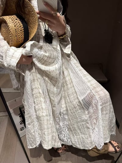 亞麻天絲暗格襯衫拼接蕾絲半身裙6