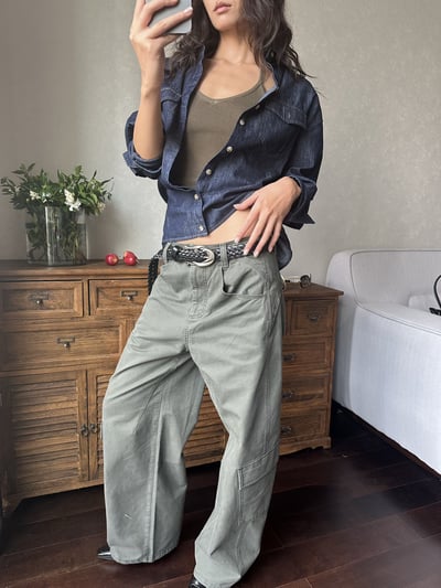 原牛可收腰落肩廓形長褲套裝7