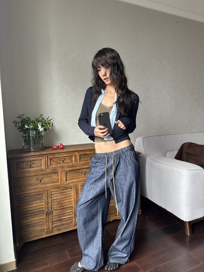 原牛可收腰落肩廓形長褲套裝8