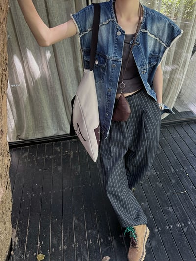 復古毛邊牛仔馬甲美式水洗4