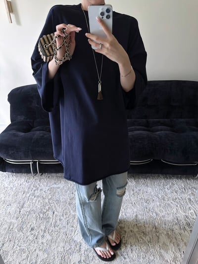 大落肩空氣輪廓中長捲邊T恤4