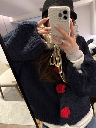 立體手工短款大花針織毛衣5