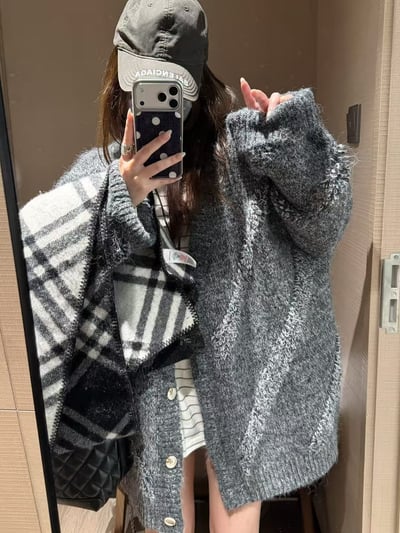 含毛羊駝流蘇毛衣大開衫7