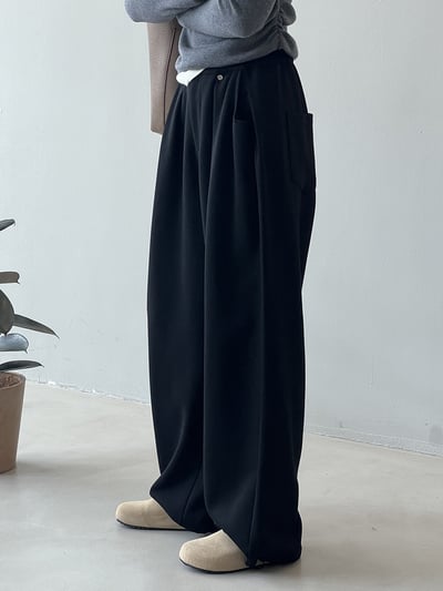 垂感鬆緊腰闊腿褲2