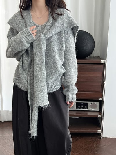 慵懶披肩兩件套長袖針織上衣3