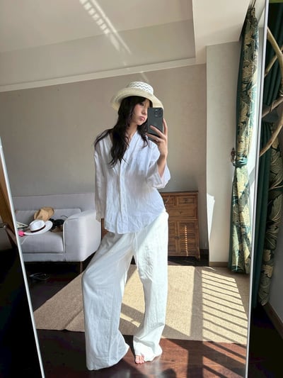 V領亞麻法式襯衫7