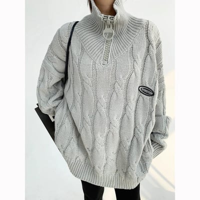 厚針織寬鬆大拉鍊立領毛衣5
