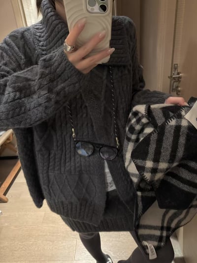 麻花大翻領絞花短裙套裝15