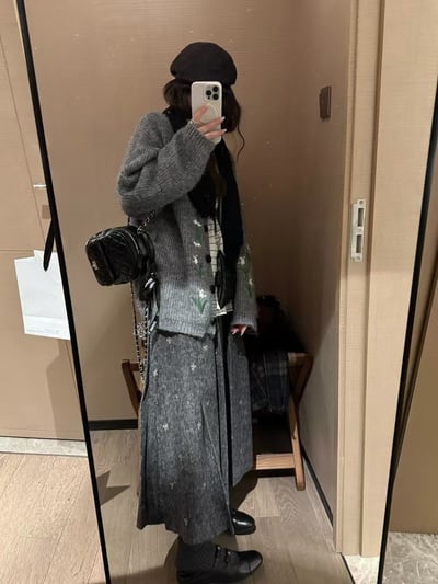 蝴蝶結毛呢半身裙西裝外套套裝6