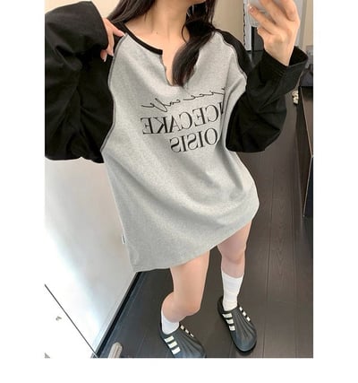 休閒插肩袖V領T恤寬鬆純棉5