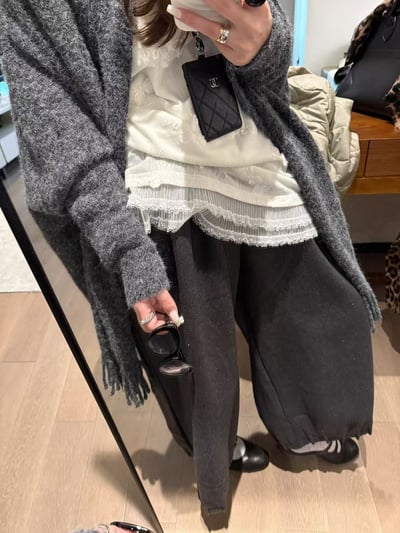 籠褲羊毛花苞加絨長褲15