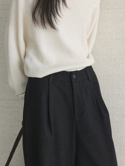 複合絨壓褶彎刀西褲廓形長褲6