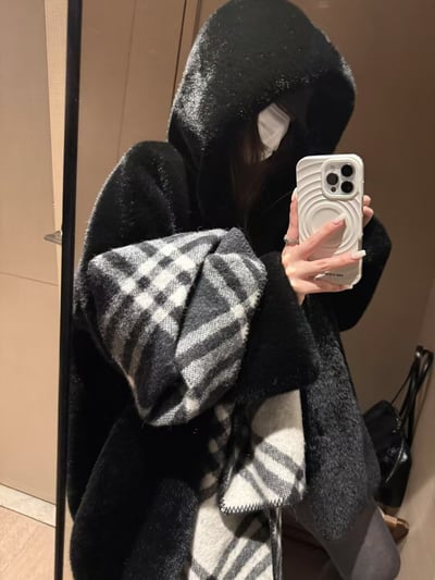仿貂毛厚款毛球連帽皮毛大衣9