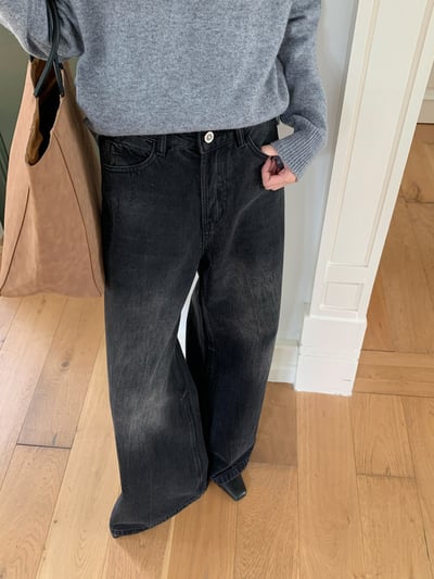 美式復古雪花水洗黑闊腿牛仔褲9