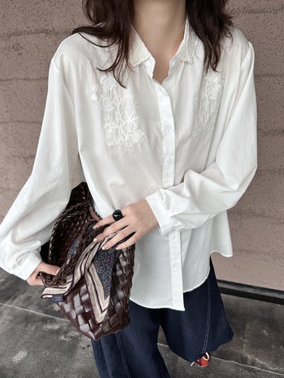 絲領刺繡襯衫天絲上衣3