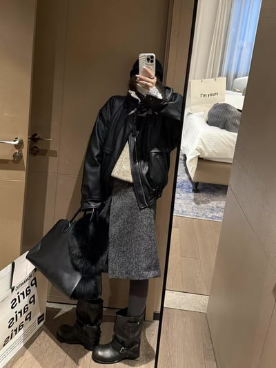 環保皮保暖毛領夾棉外套8