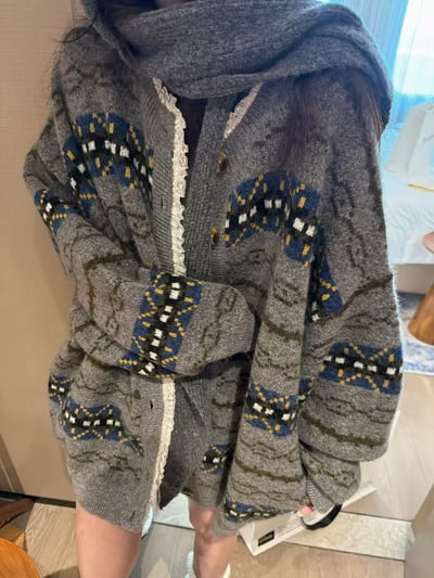 駱駝毛費爾島蕾絲大開衫外套7