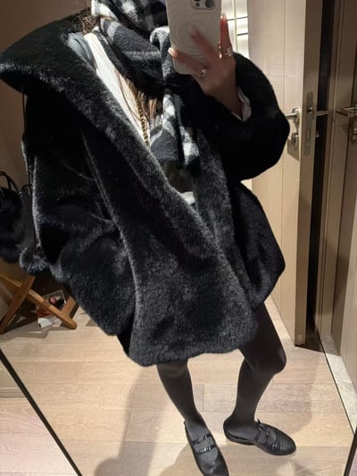 仿貂毛厚款毛球連帽皮毛大衣2