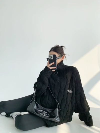 厚針織寬鬆大拉鍊立領毛衣4