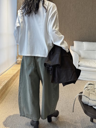 圓領單側袋不對稱T卹寬鬆輪廓7