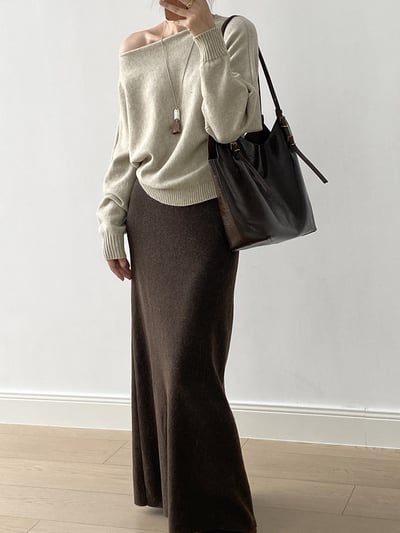 高腰軟糯針織半身包臀裙4