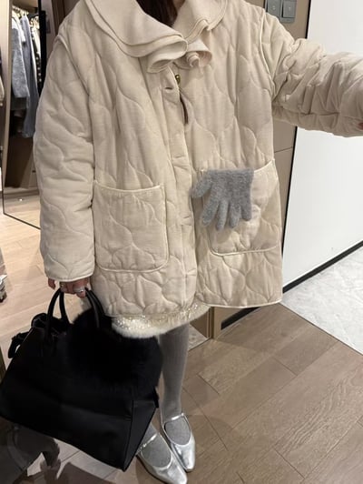 夾棉可拆式花邊領絲絨大衣5