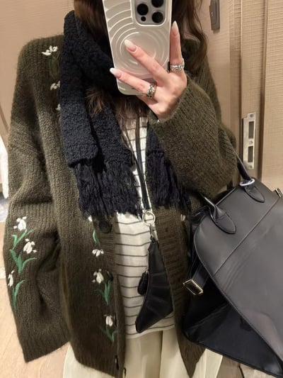 羊駝毛刺繡毛衣開衫外套1