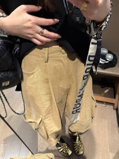 苧麻透氣個性口袋工裝中褲10