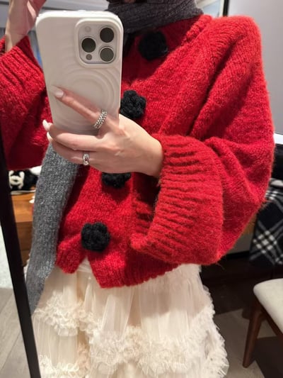 立體手工短款大花針織毛衣6