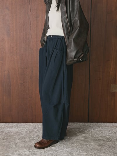 韓式復古工裝束腰闊腿褲3