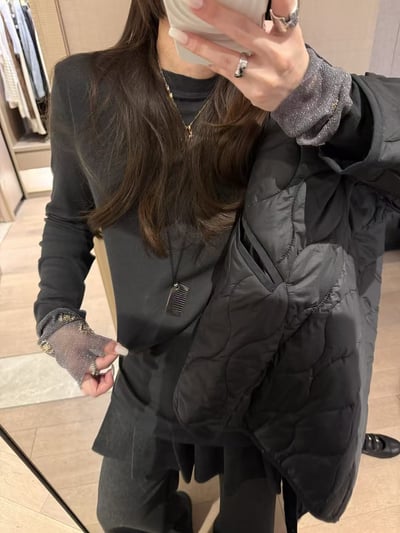 網紗長袖上衣釘珠立體拼接7