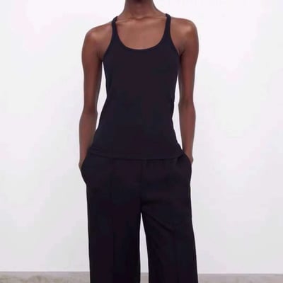 北歐品牌細帶吊帶螺紋工字低領背心10