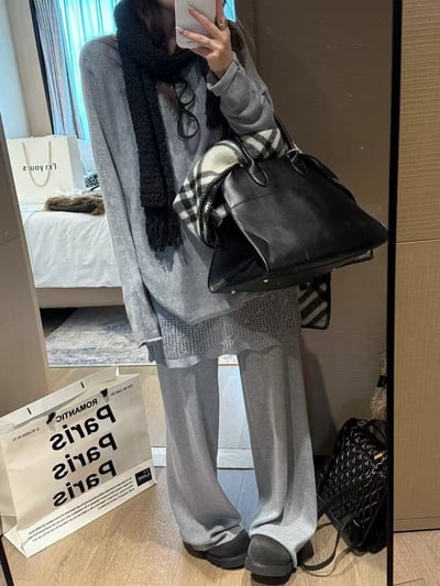 六羊毛軟糯屁簾針織長褲套裝5