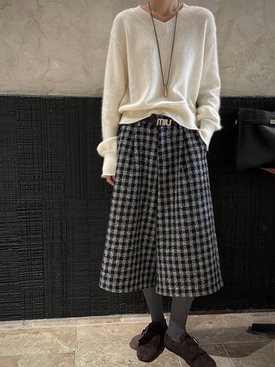 高腰磨毛格紋垂感直筒七分西裝褲6