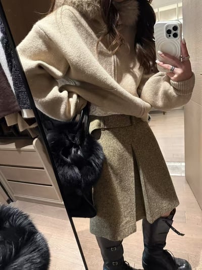 腰帶百褶雜點開叉褶半身中裙8