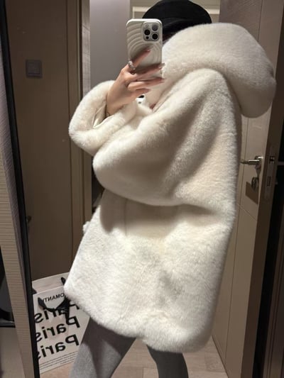 仿貂毛厚款毛球連帽皮毛大衣7