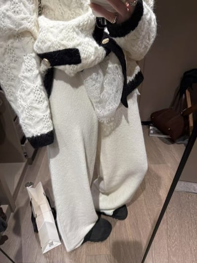 小香風拼色麻花大开衫長褲套裝6