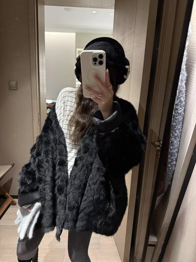 熱賣重工蝙蝠袖皮毛一體大衣2