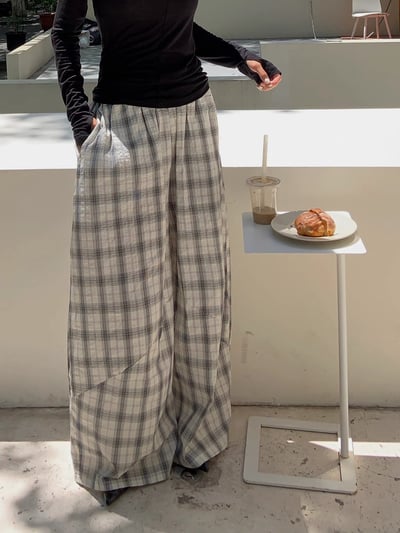 泡泡肌理寬鬆風格紋闊腿褲燈籠褲4