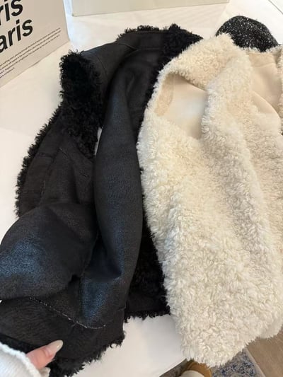 羊卷絨牛角扣皮毛一體馬甲背心6