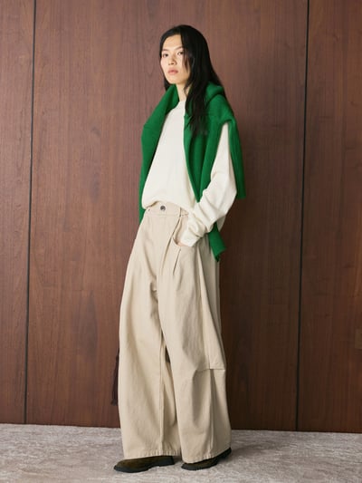 韓式復古工裝束腰闊腿褲5